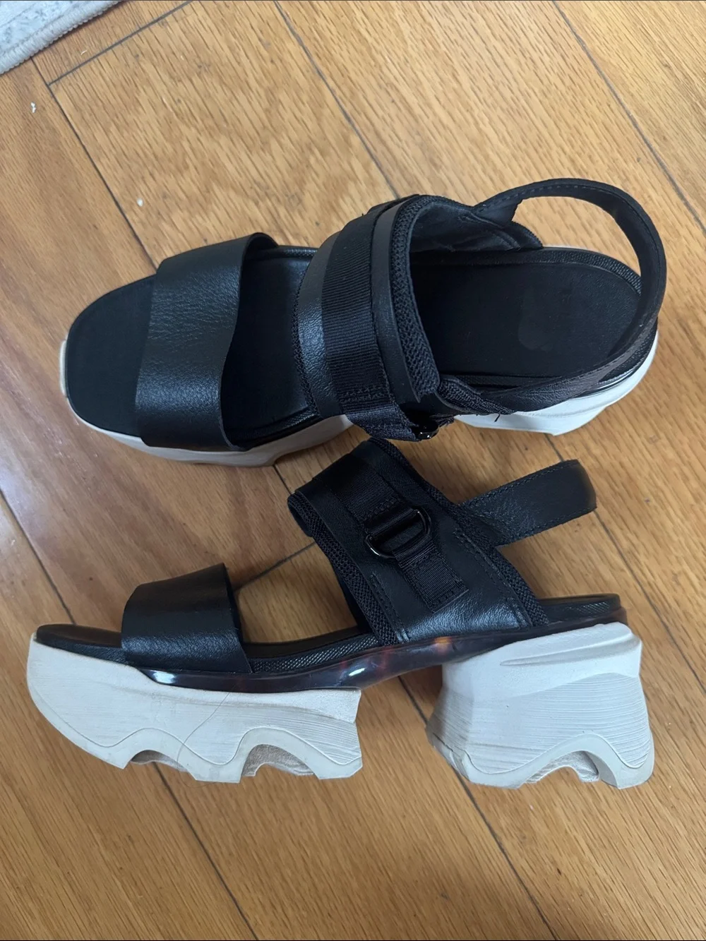 Sorel Black Platform Sandals with White Chunky Sole